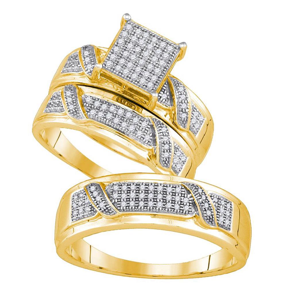 Yellow-tone Sterling Silver Diamond Square Matching Wedding Ring