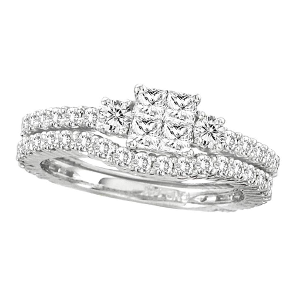 14k White Gold Princess Diamond Bridal Wedding Ring Set 1-1/2 Cttw