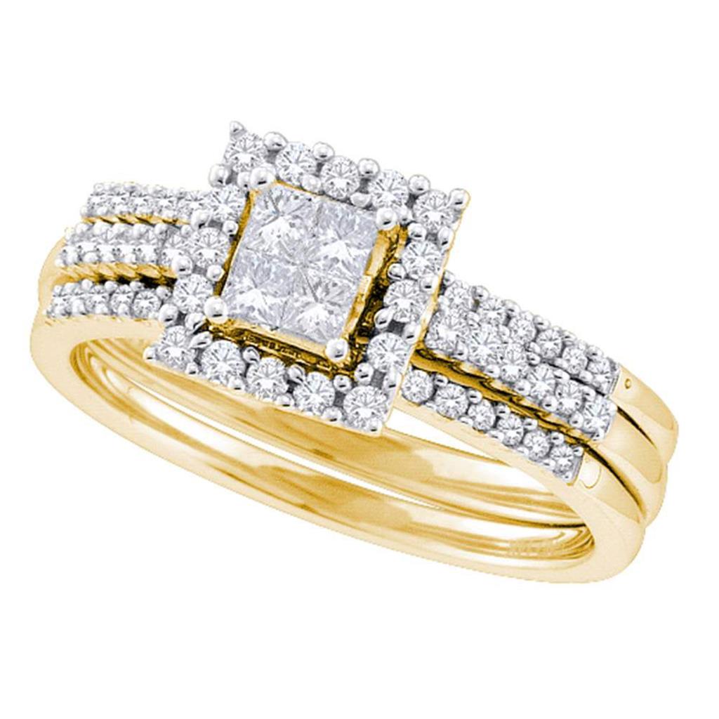 14k Yellow Gold Princess Diamond 3-Piece Bridal Wedding Ring Set 1/2 Cttw