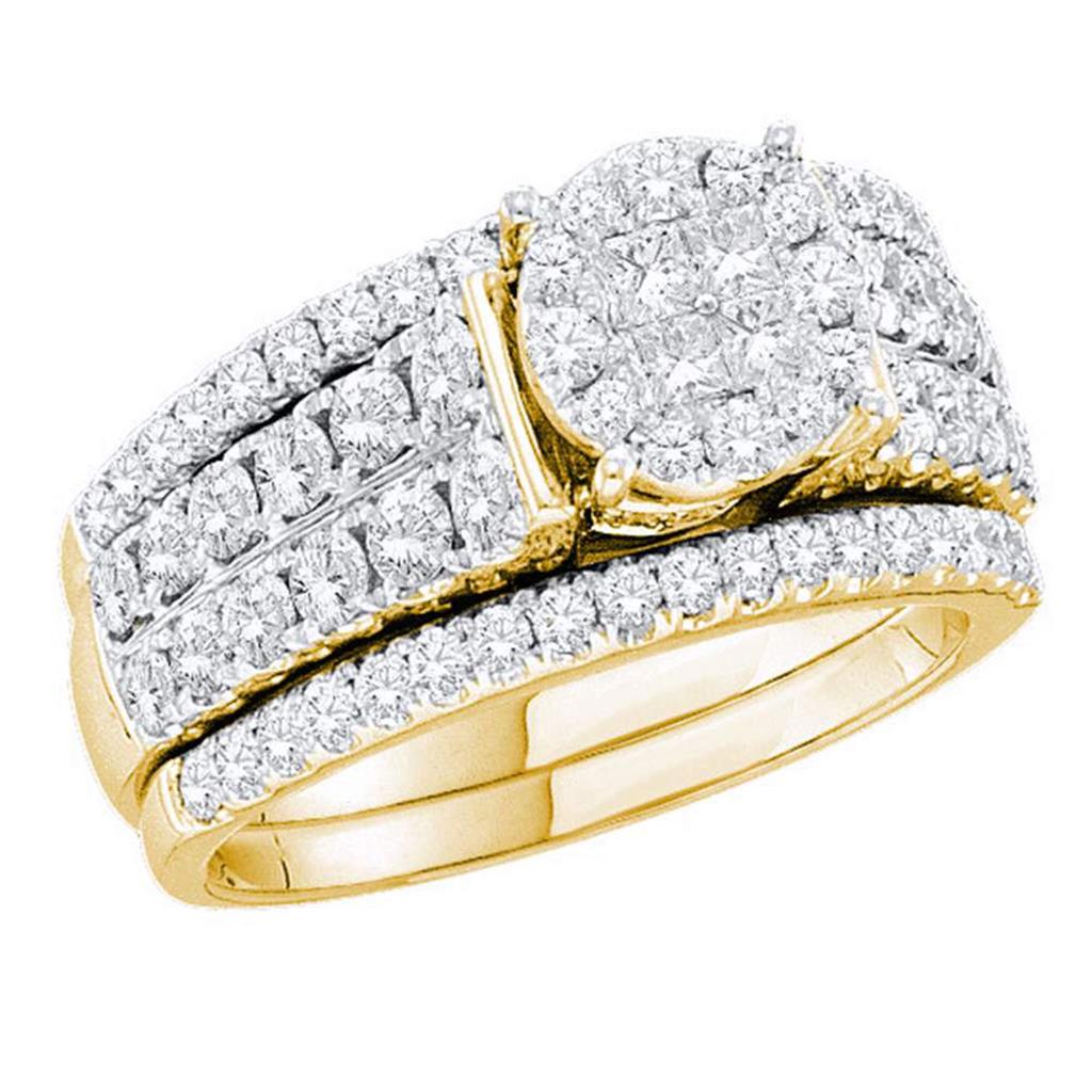 14k Yellow Gold Princess Diamond Bridal Wedding Ring Set 1-1/2 Cttw