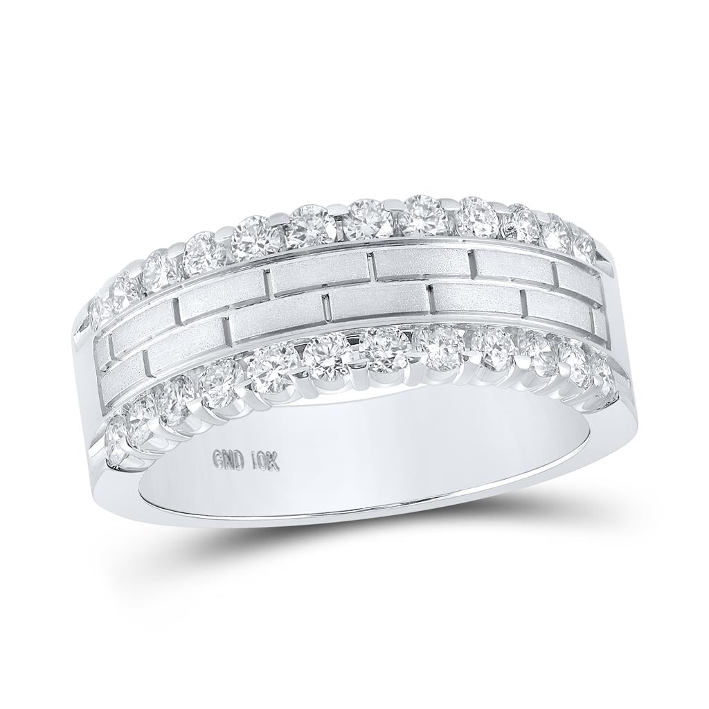 14k White Gold Round Diamond Wedding Brick Band Ring 1 Cttw