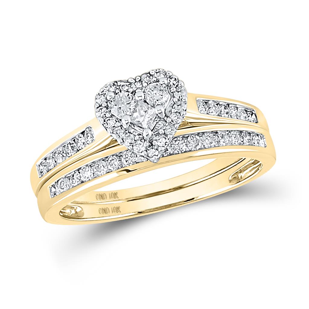 14k Yellow Gold Diamond Heart Bridal Wedding Ring Set 1/2 Cttw