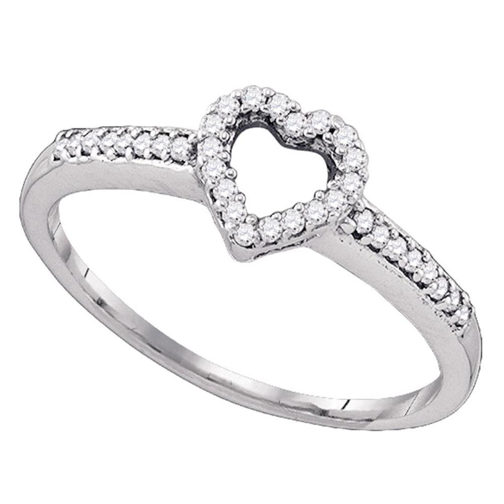 14k White Gold Round Diamond Heart Ring 1/6 Cttw