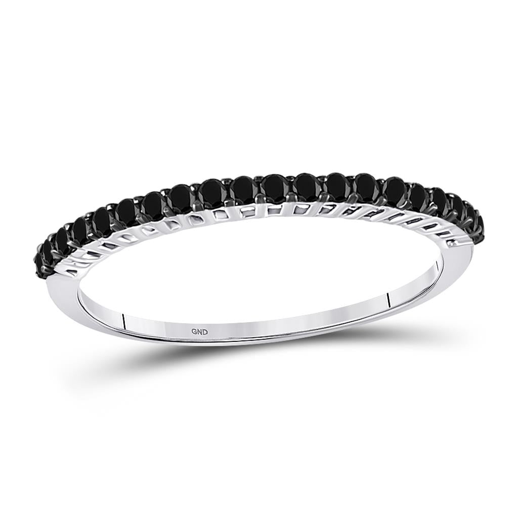 14k White Gold Round Black Diamond Single Row Band 1/4 Cttw