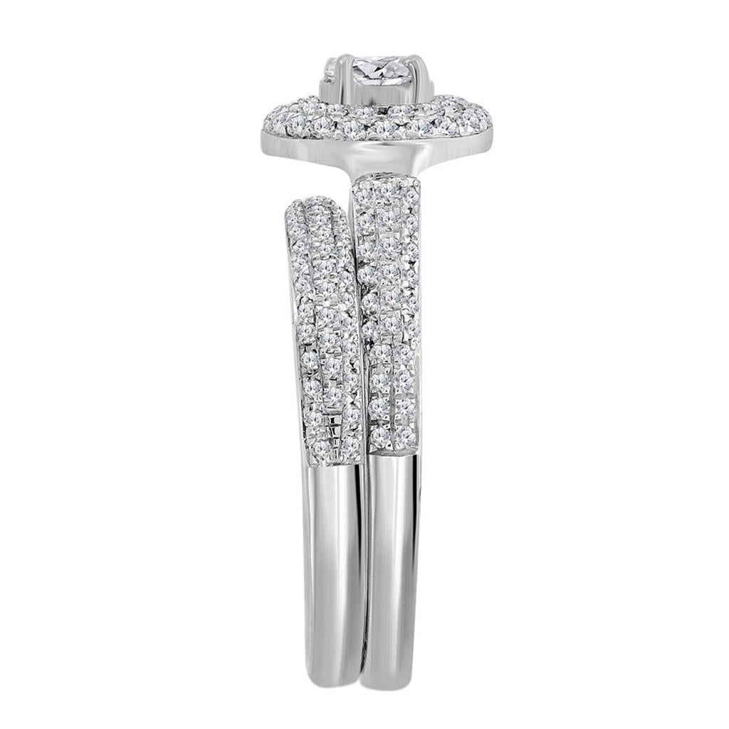 14k White Gold Round Diamond Bridal Wedding Ring Set 1 Cttw