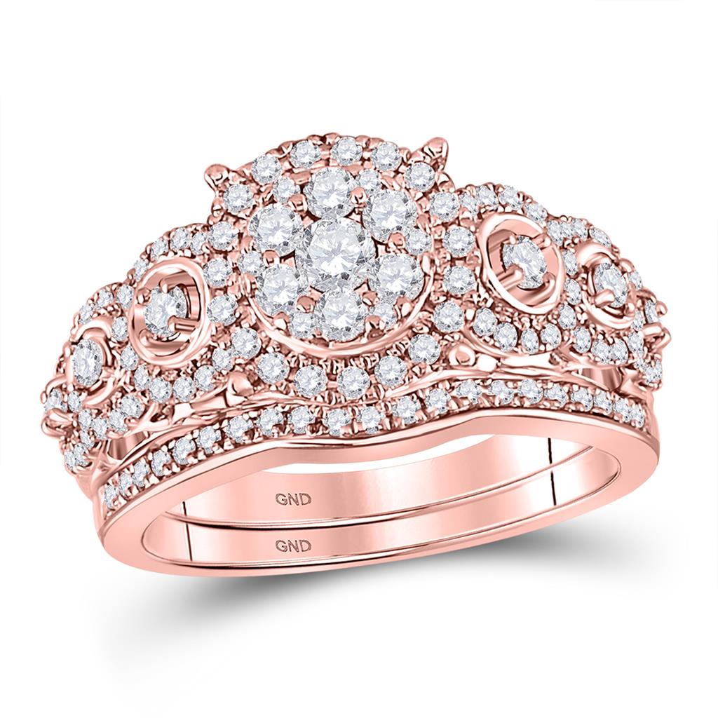 14k Rose Gold Round Diamond Vintage Bridal Wedding Ring Set 1 Ctw