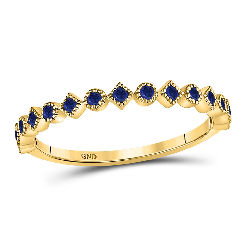 10k Yellow Gold Round Blue Sapphire Stackable Band Ring 1/5 Cttw