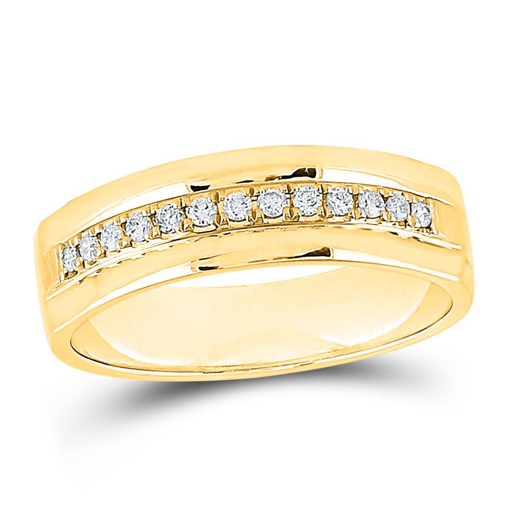 14k Yellow Gold Machine Set Round Diamond Wedding Band Ring 1/5 Cttw