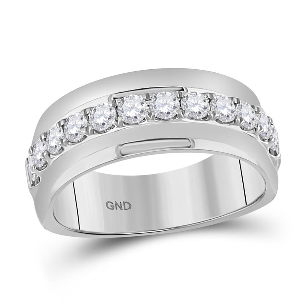 14k White Gold Machine Set Round Diamond Wedding Band Ring 1 Cttw