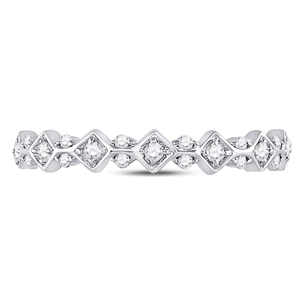 14k White Gold Round Diamond Stackable Band Ring 1/6 Cttw