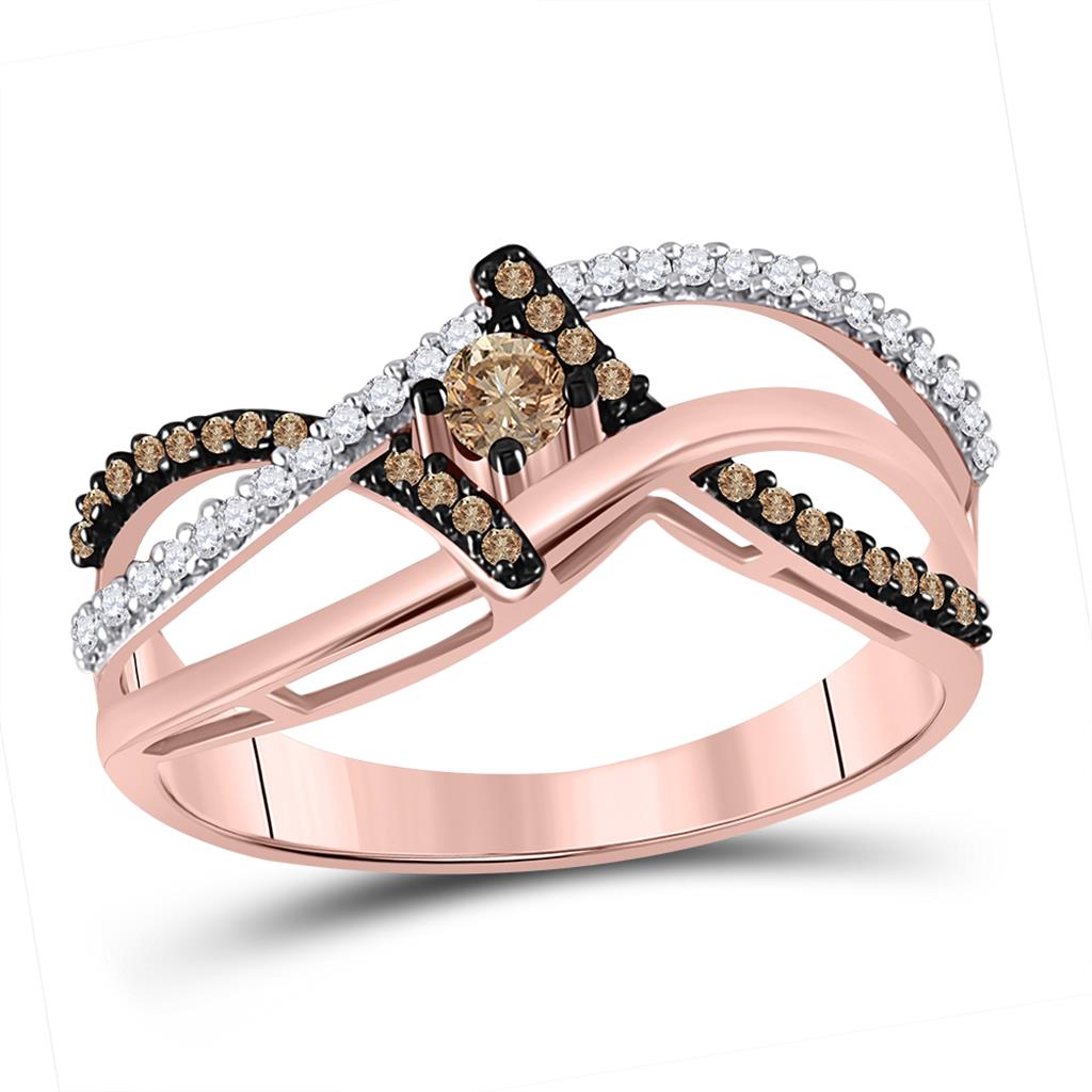 10k Rose Gold Round Brown Diamond Solitaire Ring 1/4 Cttw