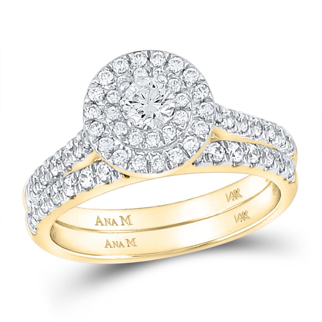 14k Yellow Gold Round Diamond Bridal Wedding Ring Set 1 Cttw (Certified)