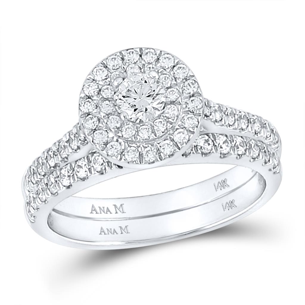 14k White Gold Round Diamond Bridal Wedding Ring Set 1 Cttw (Certified)