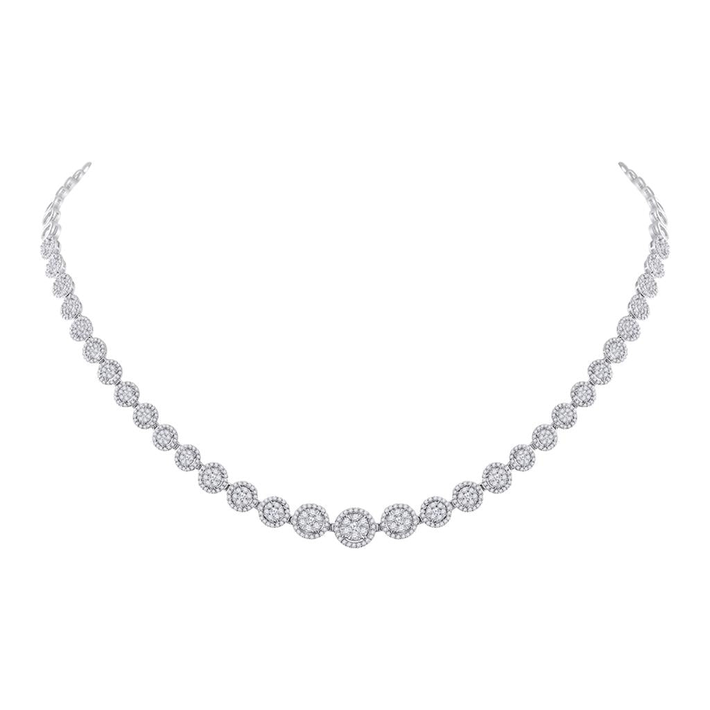 14k White Gold Round Diamond Graduated Halo Tennis Necklace 3 Cttw