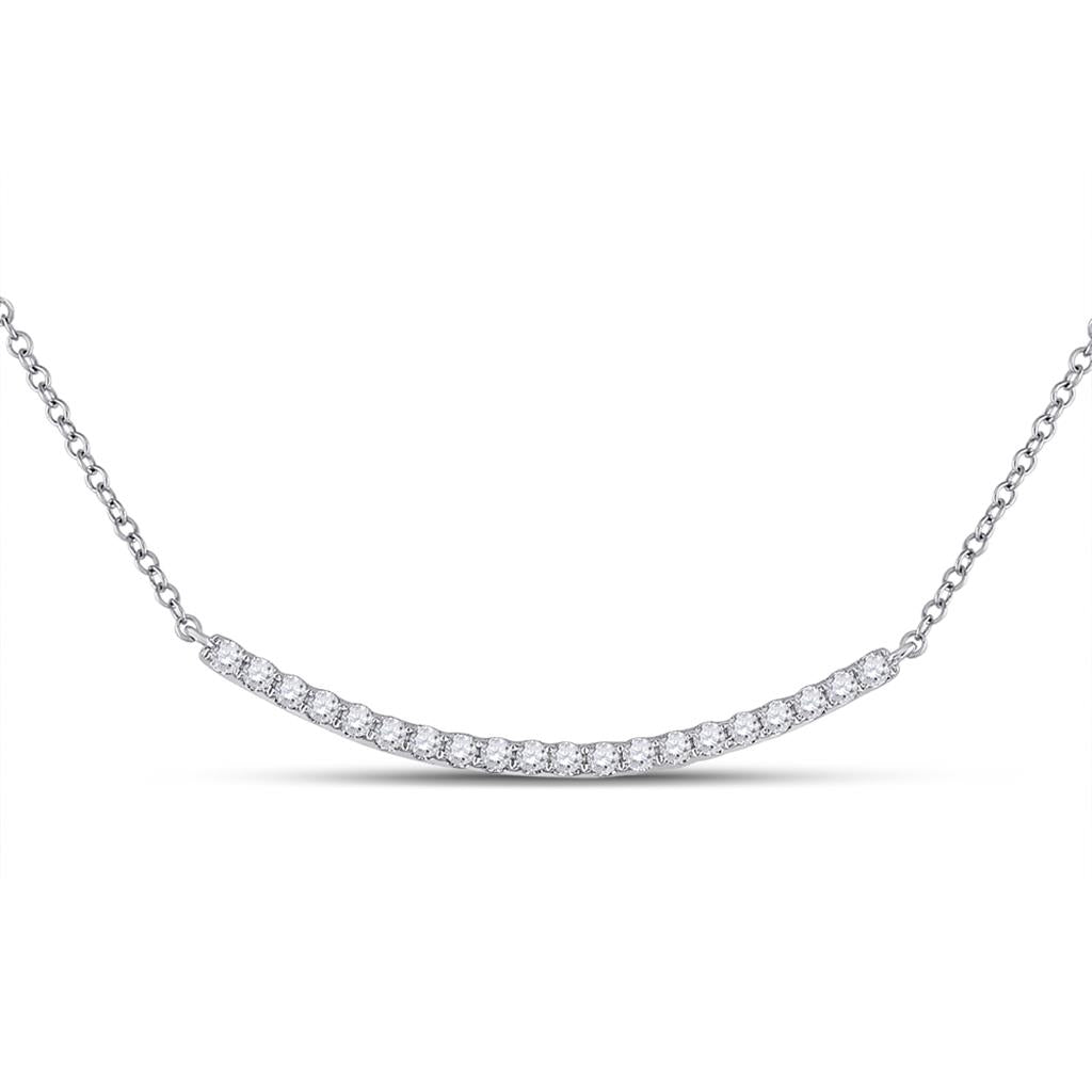 14k White Gold Round Diamond Curved Bar Necklace 1/2 Cttw