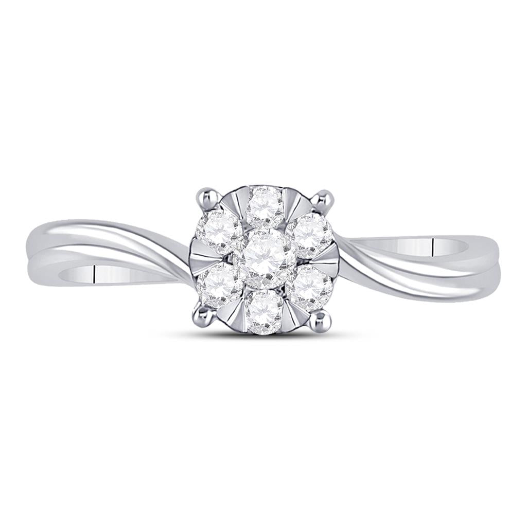 14k White Gold Round Diamond Flower Cluster Ring 1/3 Cttw