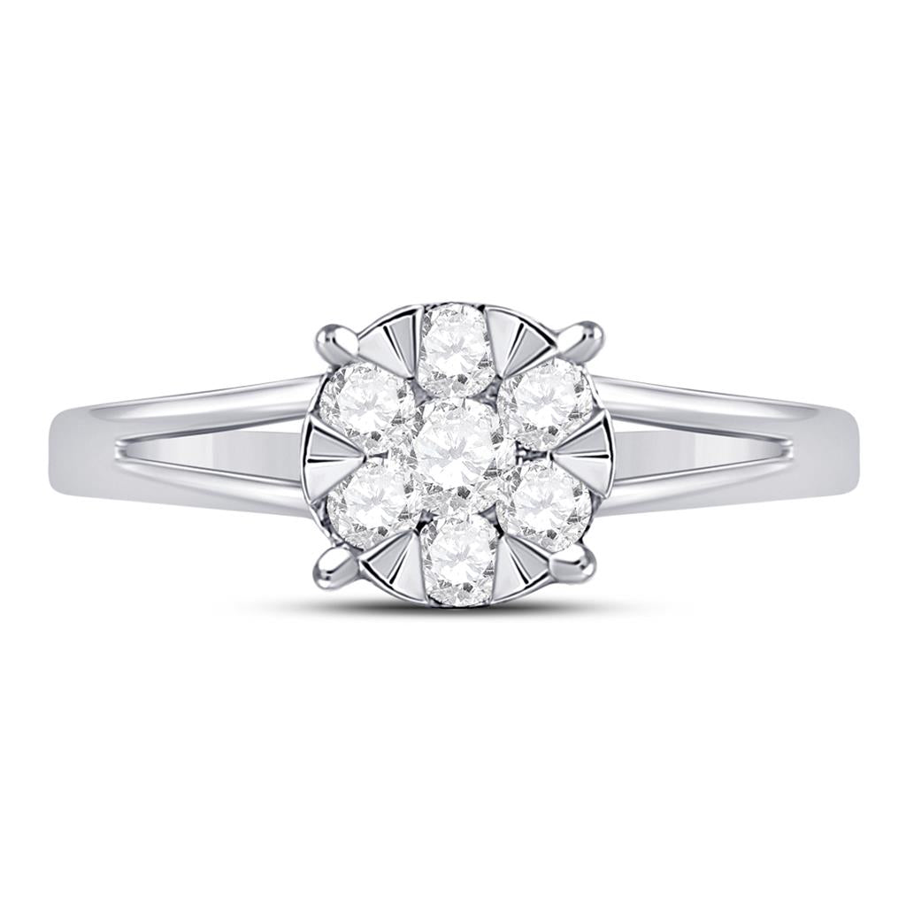 14k White Gold Round Diamond Flower Cluster Ring 1/2 Cttw