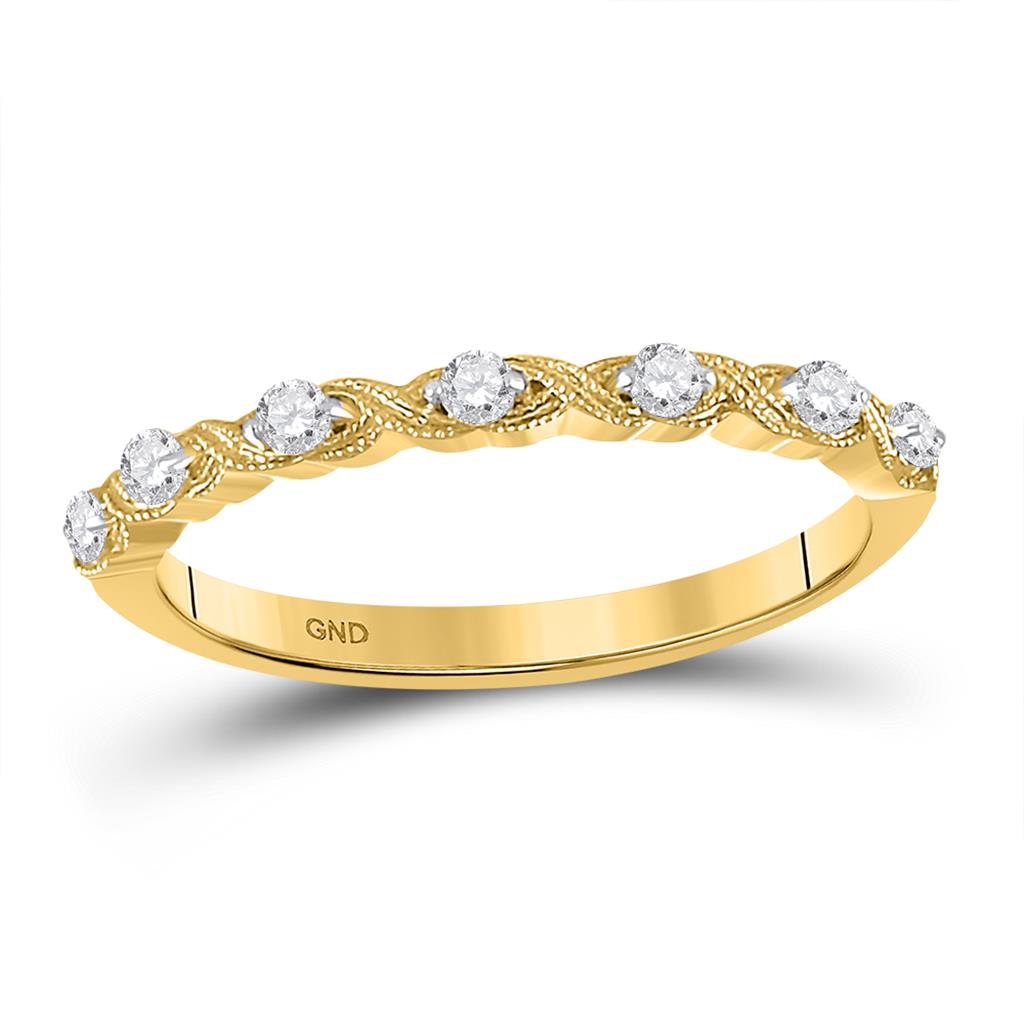 14k Yellow Gold Round Diamond XOXO Stackable Band Ring 1/8 Cttw