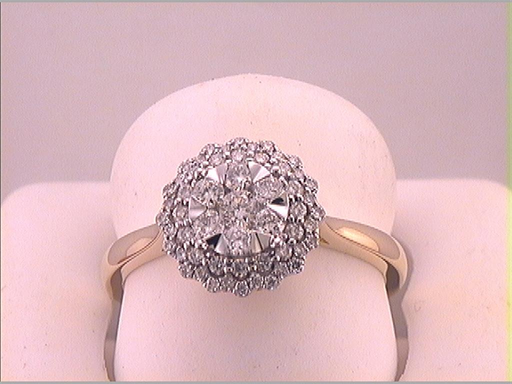 10k Yellow Gold Round Diamond Halo Flower Cluster Ring 1/2 Cttw