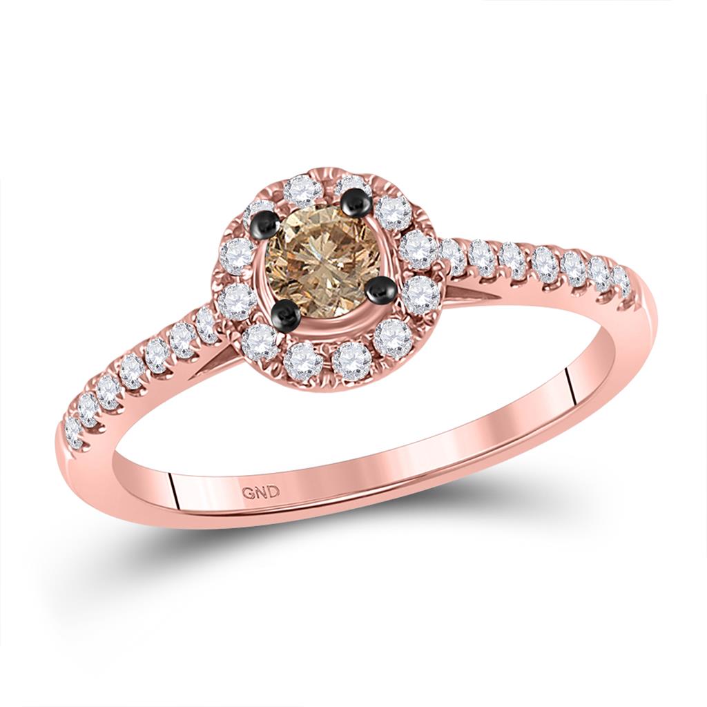 10k Rose Gold Round Brown Diamond Solitaire Bridal Engagement Ring 1/2 Cttw