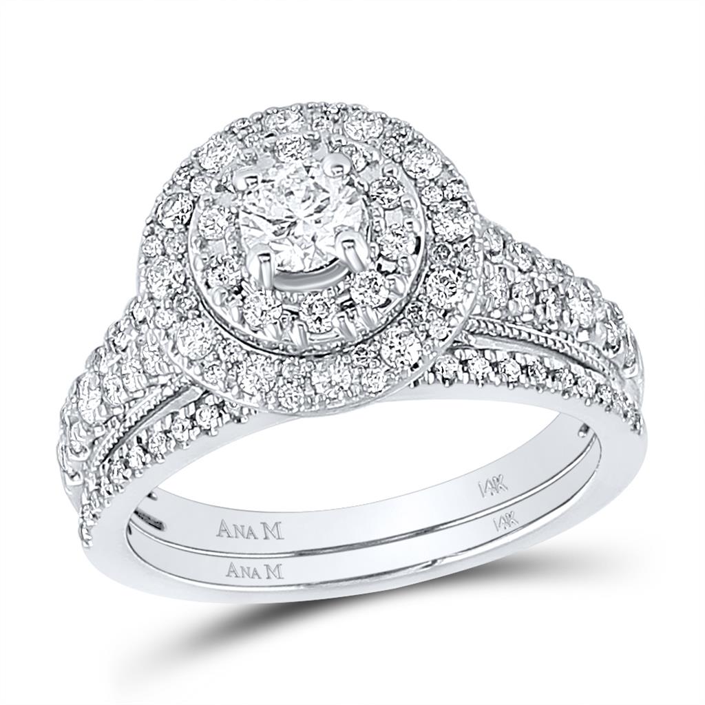 14k White Gold Round Diamond Bridal Wedding Ring Set 1 Cttw (Certified)