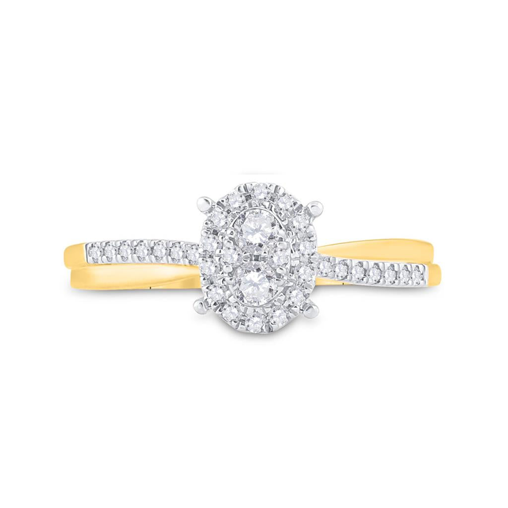 10k Yellow Gold Round Diamond Oval Cluster Ring 1/4 Cttw