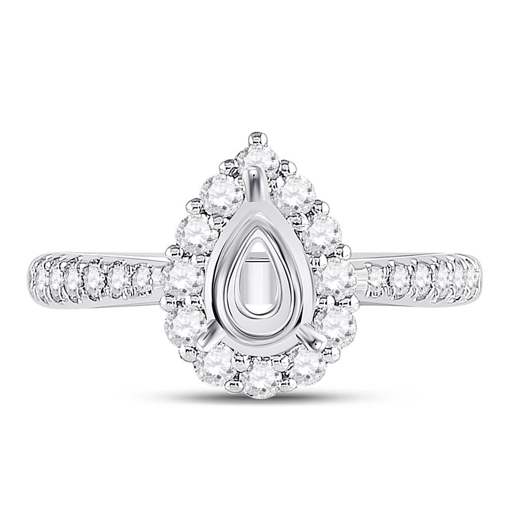14k White Gold Round Diamond 1 Ct Pear Center Halo Bridal Semi-M