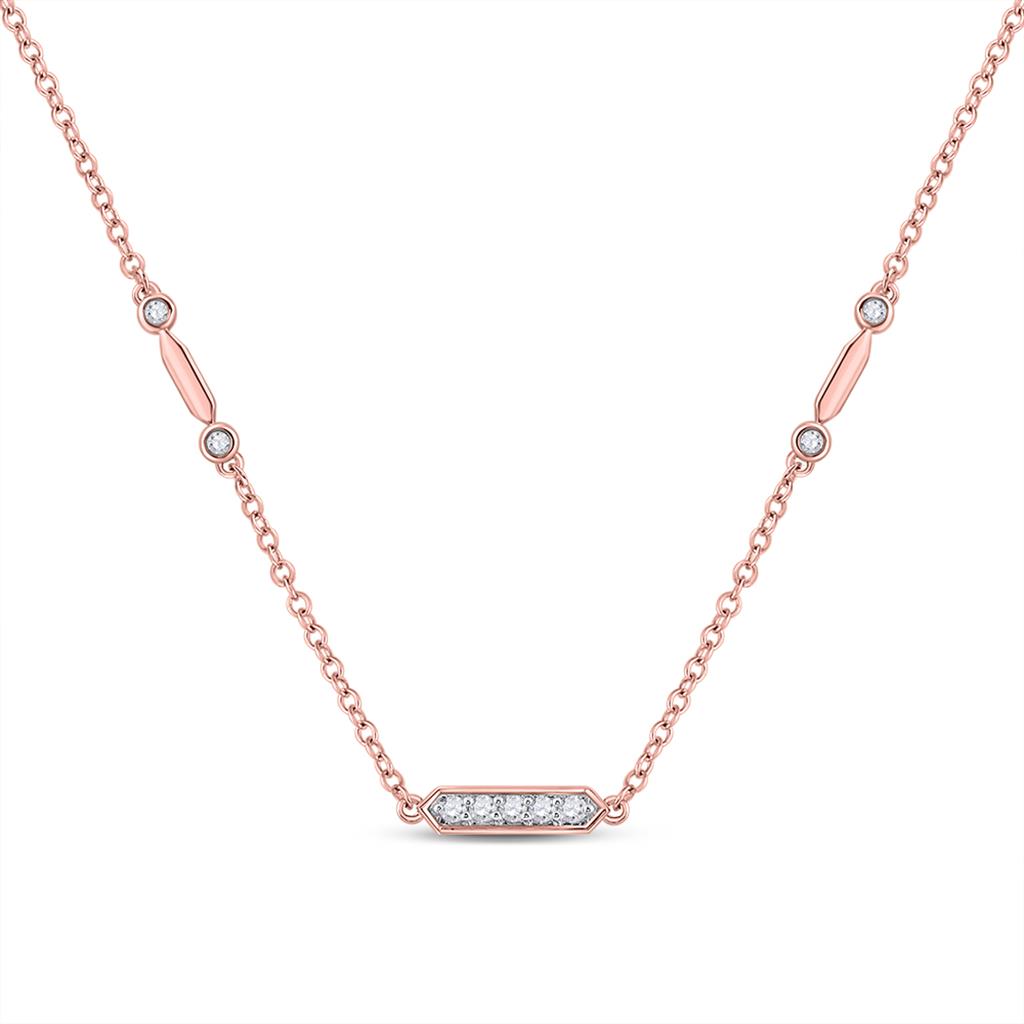 14k Rose Gold Round Diamond Fashion Bar Necklace 1/4 Cttw