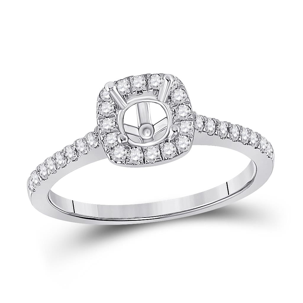 14k White Gold Round Diamond 1/2 Ct Cushion Center Bridal Semi-Mount Ring 1/3 Ctw