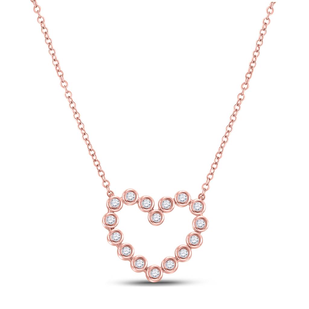 14k Rose Gold Round Diamond Outline Heart Necklace 1/4 Cttw