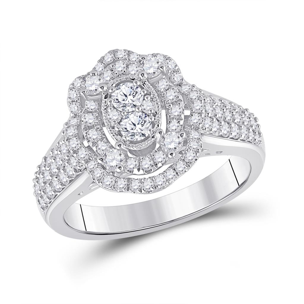 14k White Gold Round Diamond Oval Ring 1 Cttw