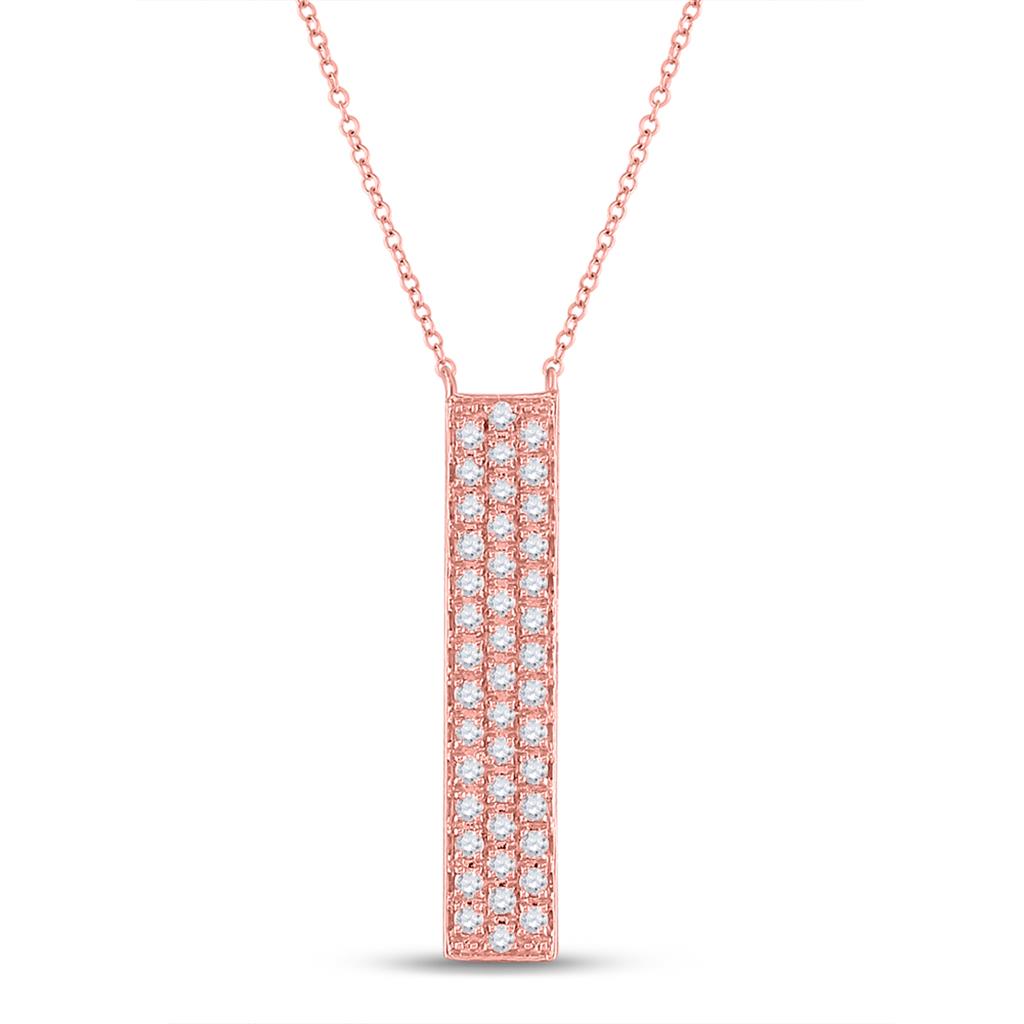 10k Rose Gold Round Diamond Vertical Bar Necklace 1/4 Cttw