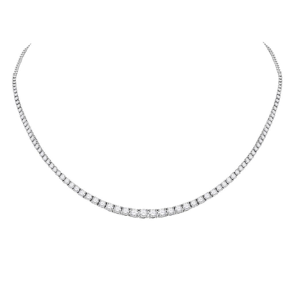 14k White Gold Round Diamond Studded Tennis Necklace 4 Cttw