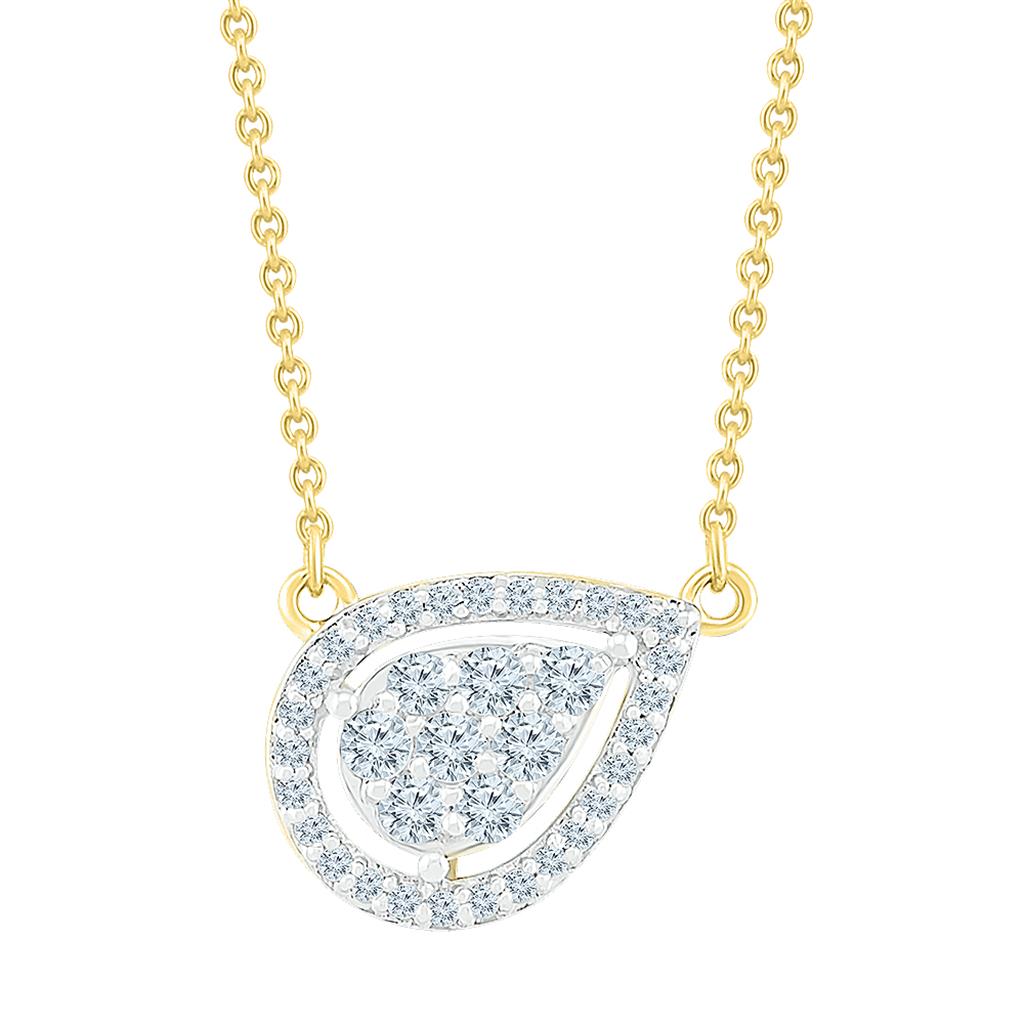 10k Yellow Gold Round Diamond Teardrop Necklace 1/4 Cttw