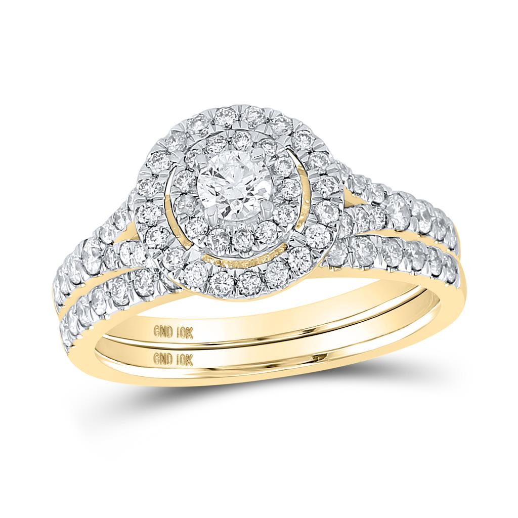 10k Yellow Gold Round Diamond Bridal Wedding Ring Set 1 Cttw (Certified)