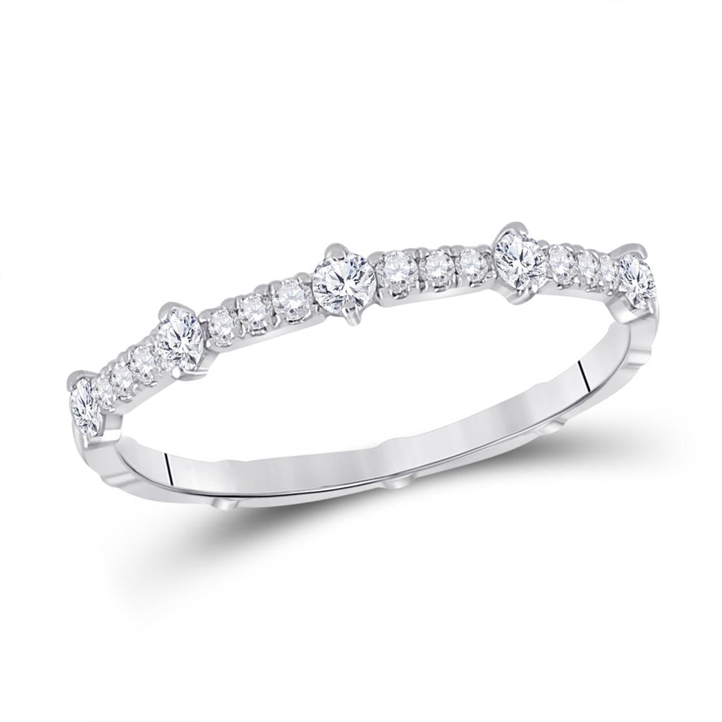 14k White Gold Round Diamond 5-Stone Stackable Band Ring 1/4 Cttw