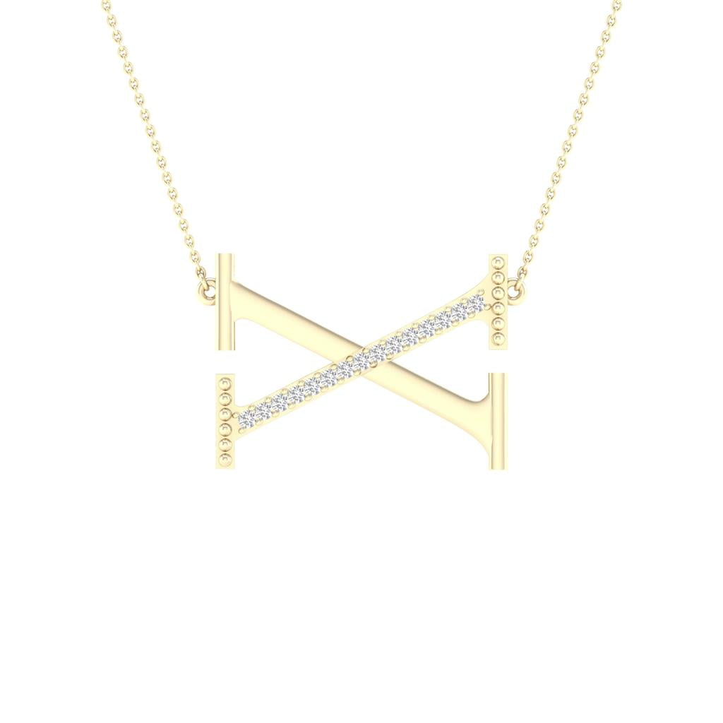 10k Yellow Gold Round Diamond Initial X Letter Necklace 1/20 Cttw