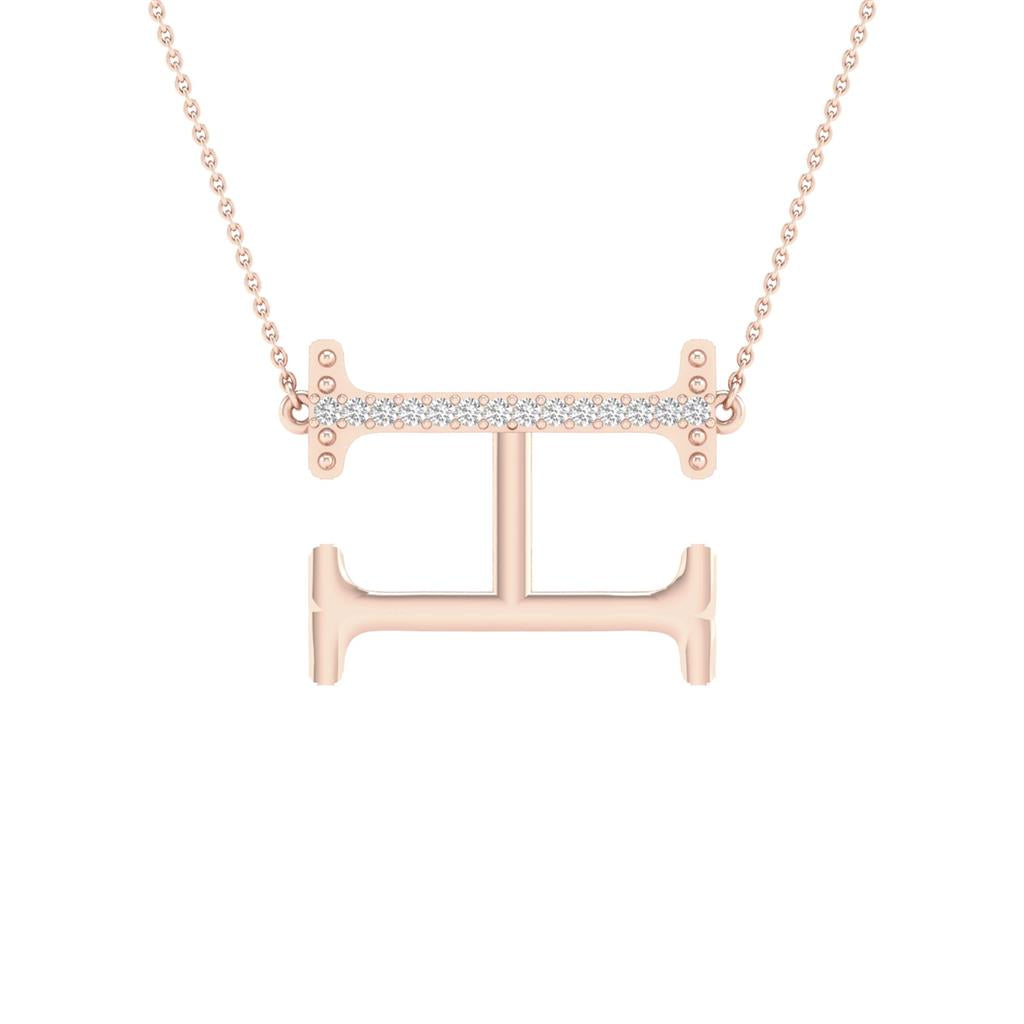 10k Rose Gold Round Diamond Initial H Letter Necklace 1/20 Cttw