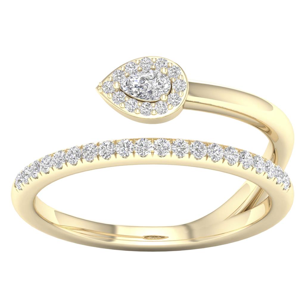 14k Yellow Gold Pear Diamond Spiral Teardrop Band Ring 1/4 Cttw