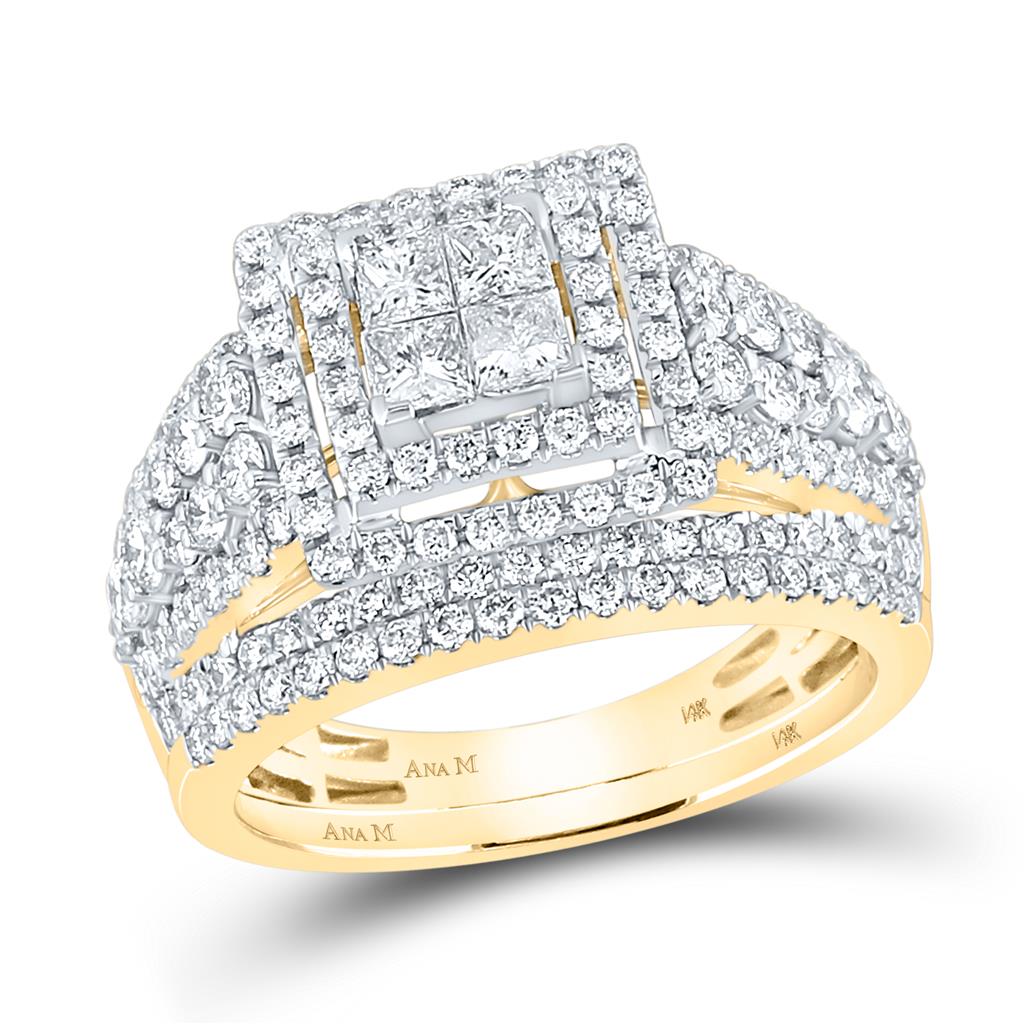 14k Yellow Gold Princess Diamond Bridal Wedding Ring Set 2 Cttw