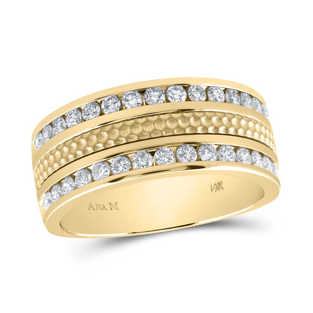 14k Yellow Gold Round Diamond Wedding Hammered Band Ring 1 Cttw