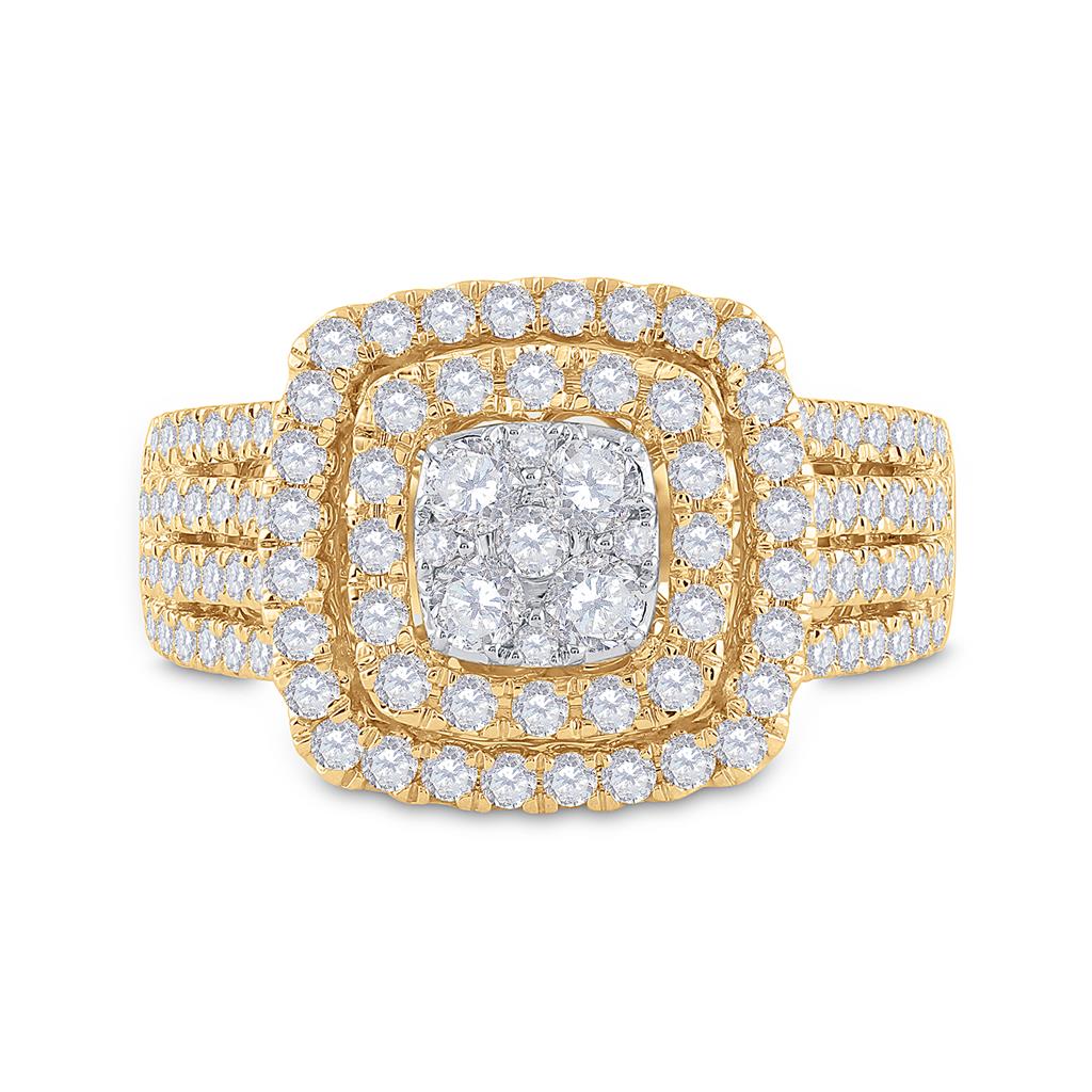 14k Yellow Gold Round Diamond Square Cluster Ring 1-1/2 Cttw