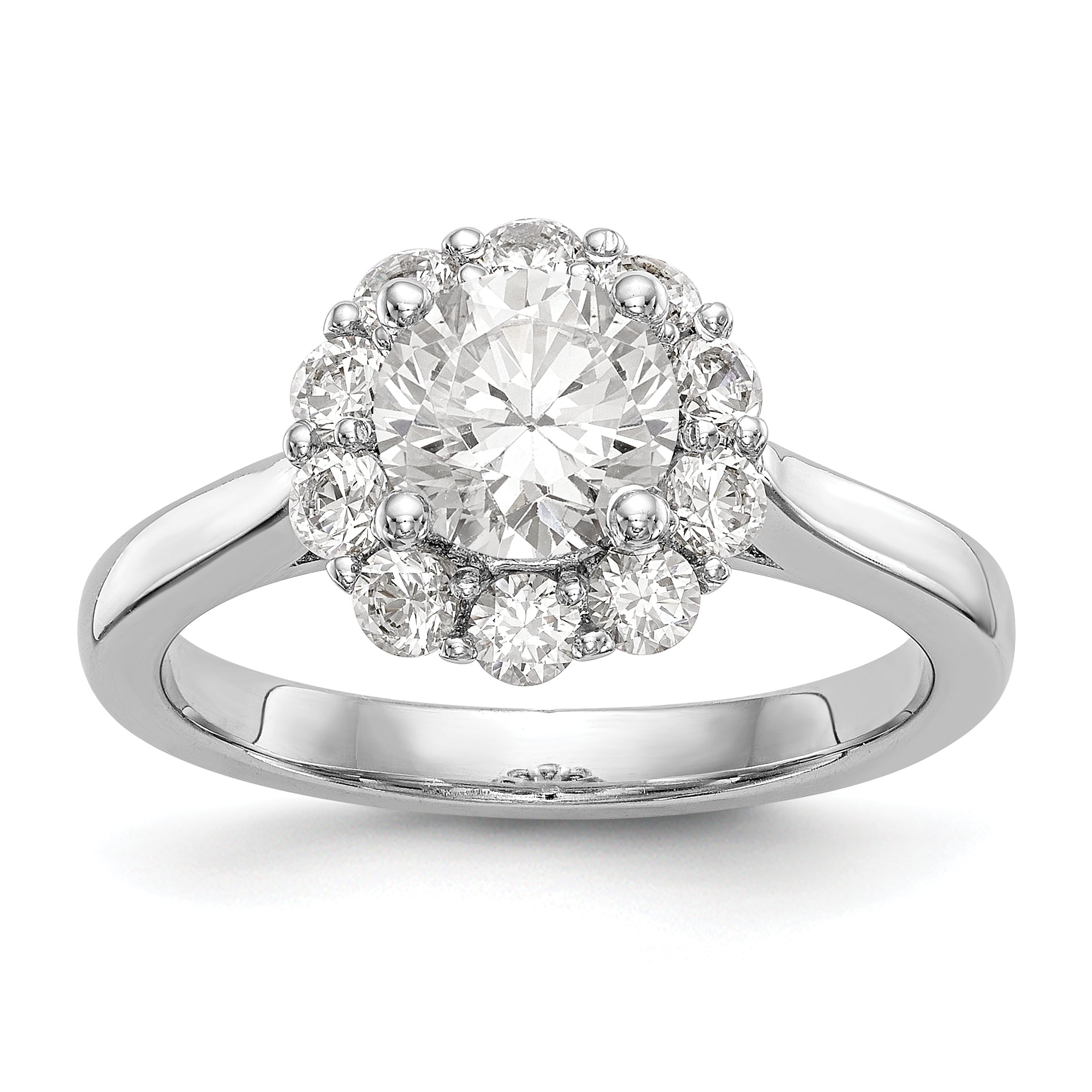 14k White Gold Round Halo Simulated Diamond Engagement Ring