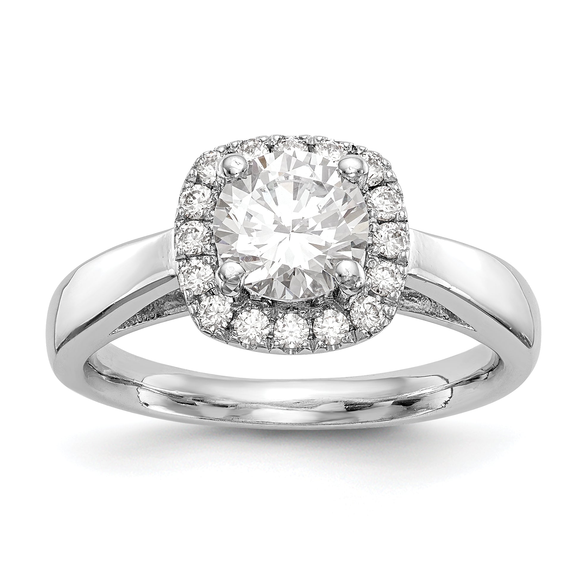 14k White Gold Round Halo Simulated Diamond Engagement Ring