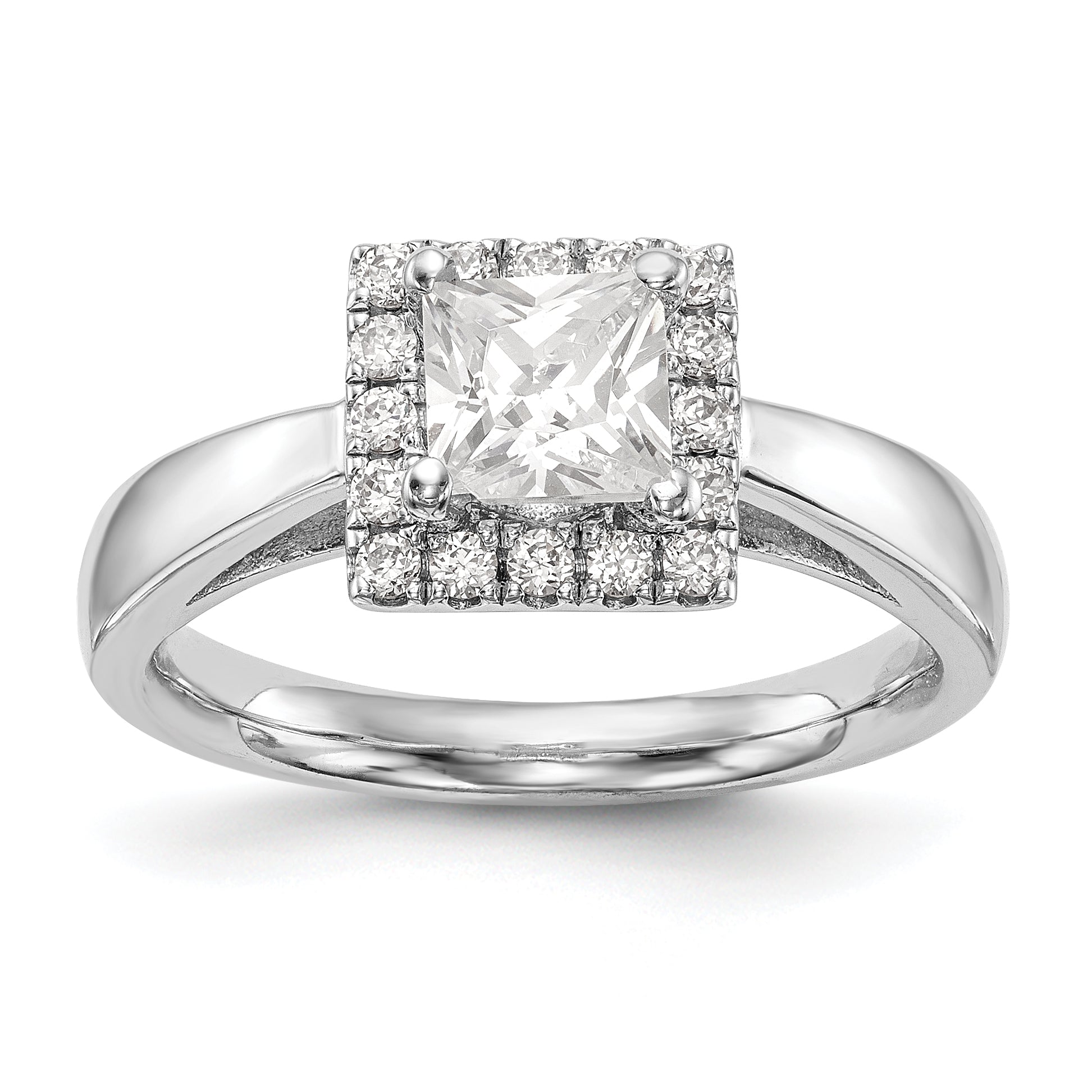 14k White Gold Princess Halo Simulated Diamond Engagement Ring