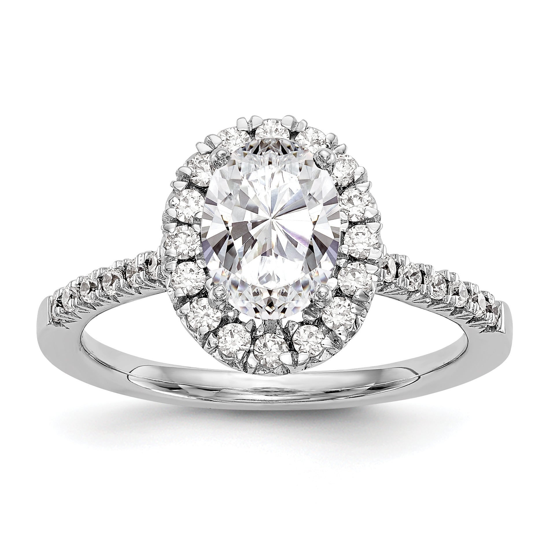 14kw Oval Halo Simulated Diamond Engagement Ring