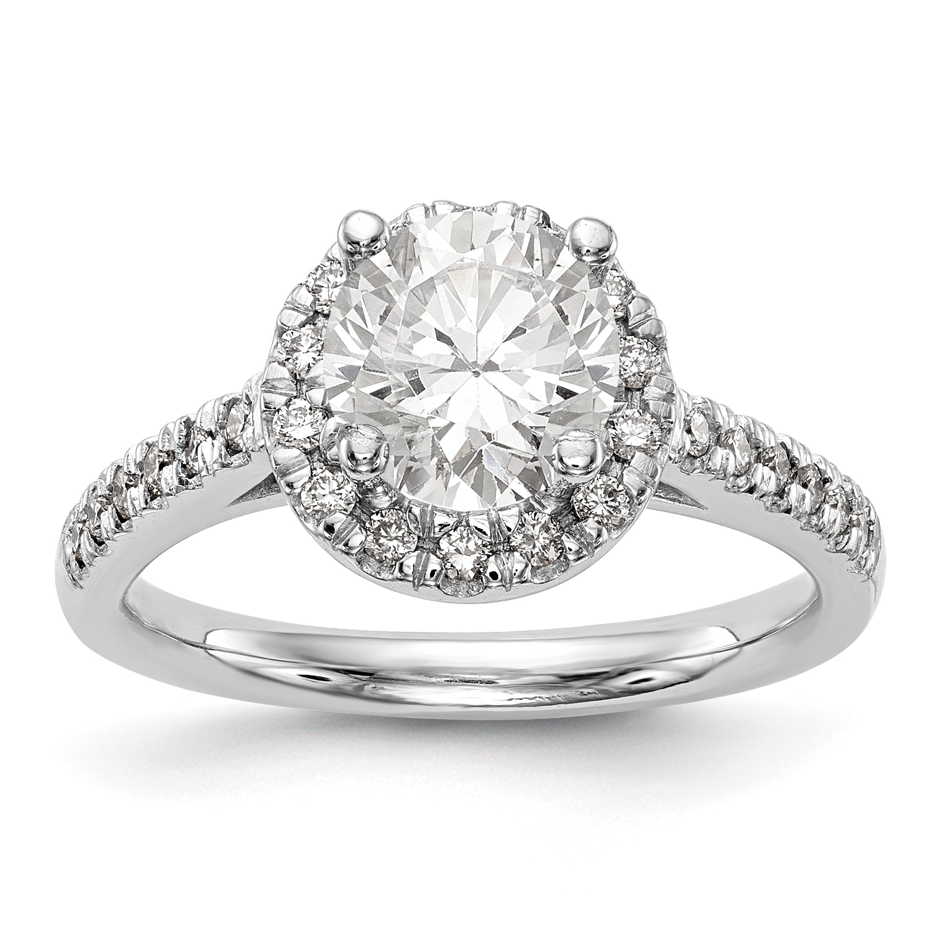 14K White Gold Round Simulated Diamond Halo Engagement Ring