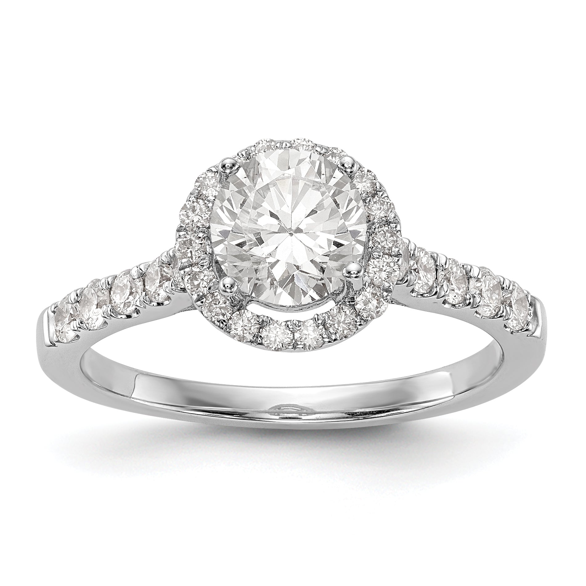 14K White Gold Round Simulated Diamond Halo Engagement Ring