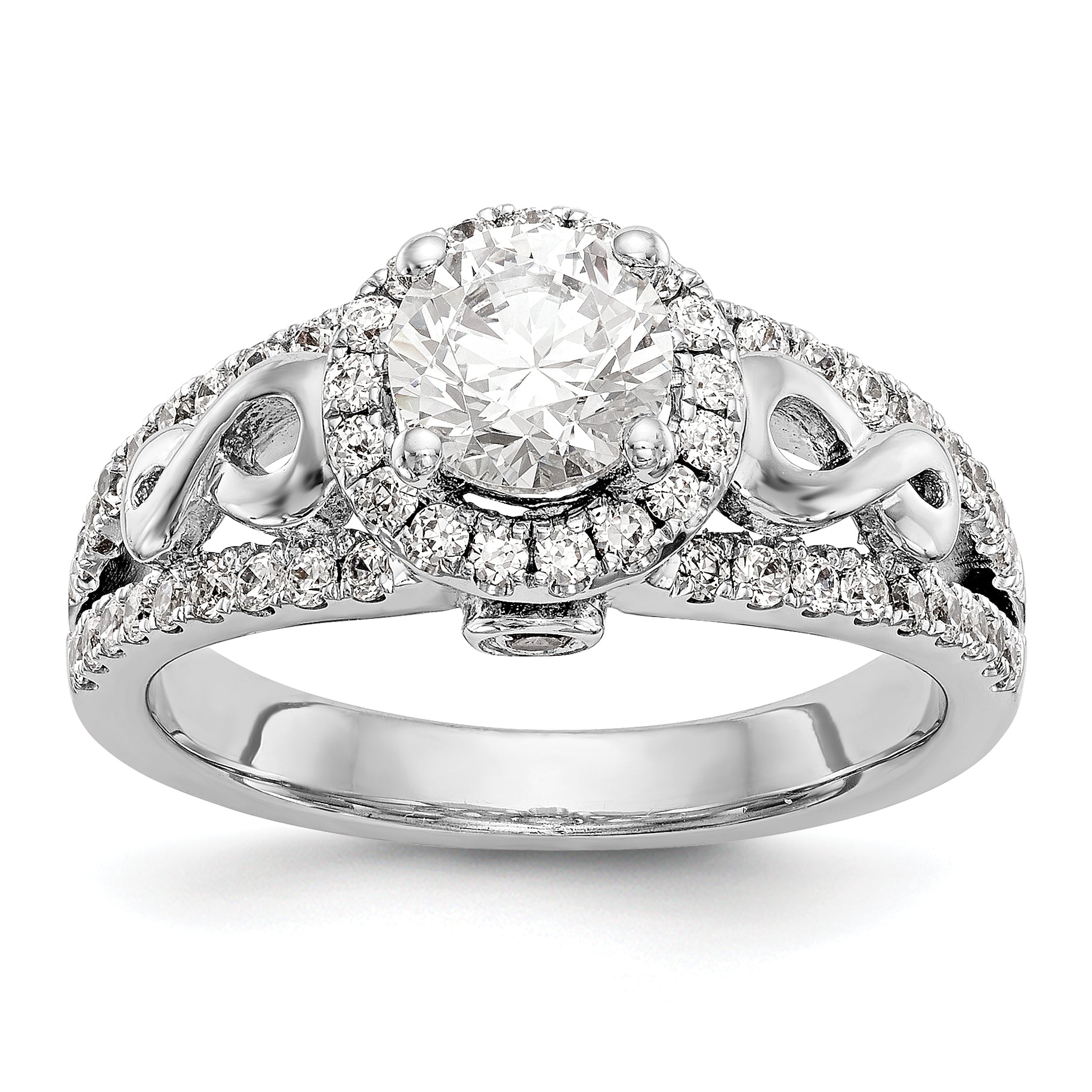 14K White Gold Round Simulated Diamond Halo Engagement Ring