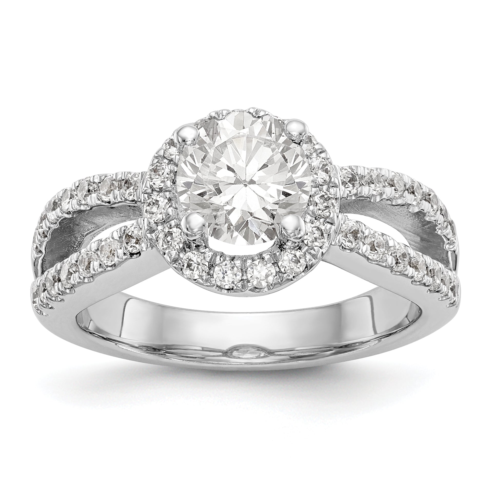 14K White Gold Round Simulated Diamond Halo Engagement Ring